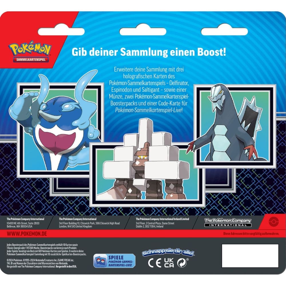 God of Cards: Pokemon 2er Blister Enhanced Delfinator  Saltigant  Espinodon Rückseite Produktbild