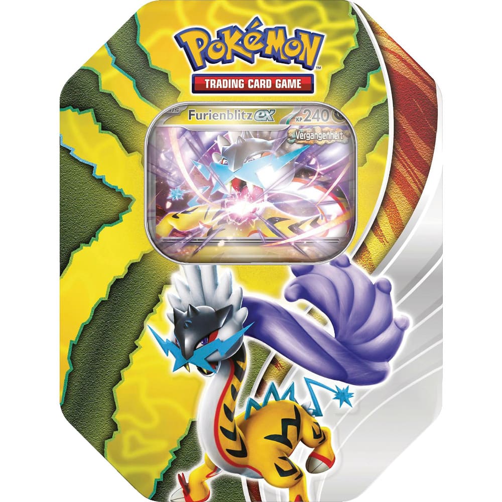 God of Cards: Pokemon Herbst Tin 2024 Paradox Schicksale Furienblitz ex Produktbild