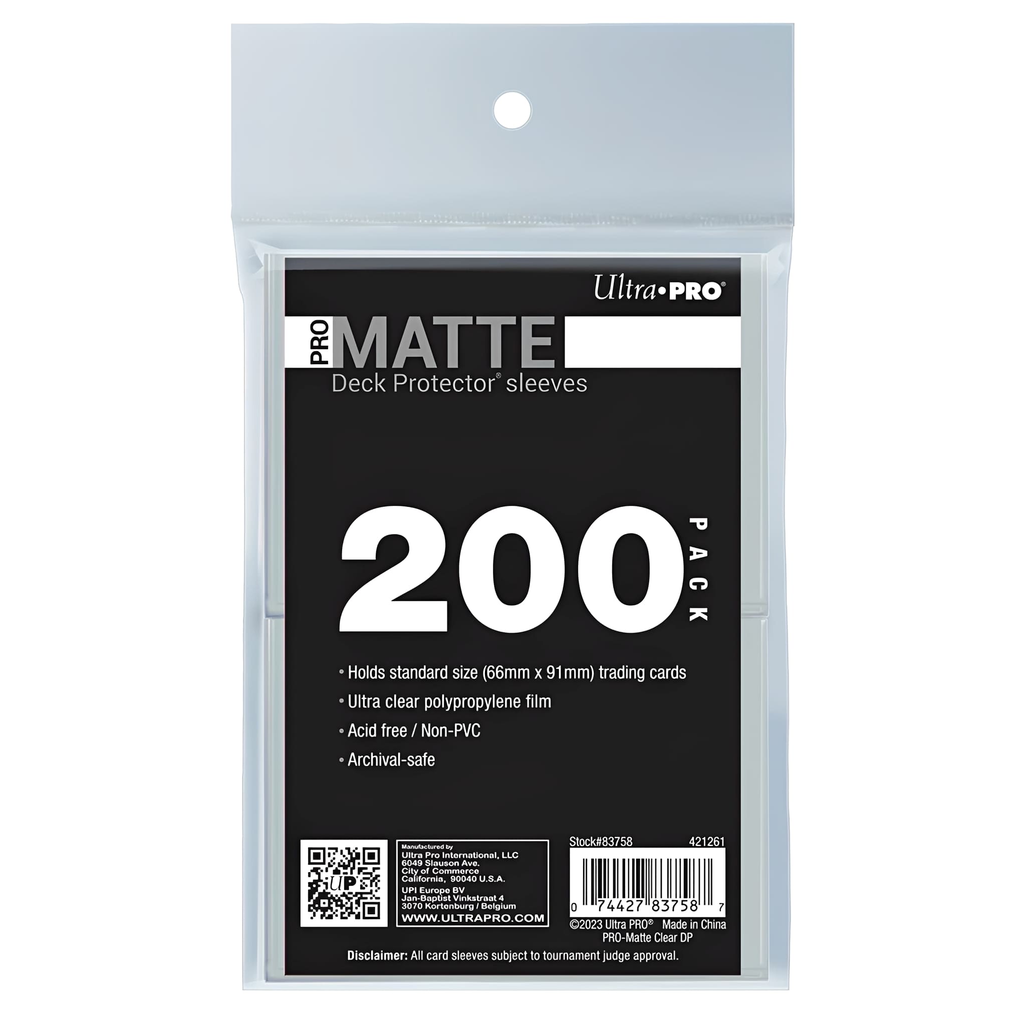 Ultra Pro Sleeves Standard Size PRO-Matte 200 Count
