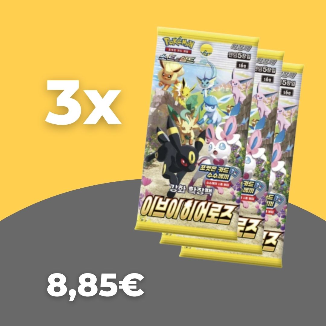 3 x Eevee Heroes Booster Koreanisch & Boltund V Showcase Box Englisch <br> Angebots-Bundle - God Of Cards